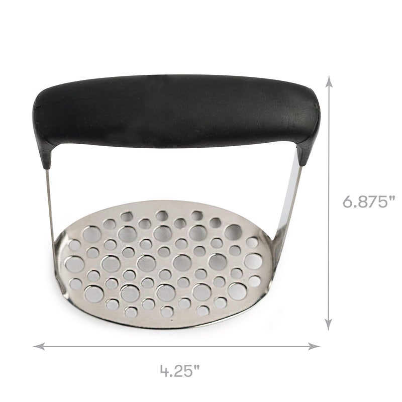 Cooking Light Heavy Duty Stainless Steel Masher, Broad and Ergonomic Horizontal, Fine Plate for Smooth Mashed Potatoes, Soft Grip and Non-Slip Handle, Black - Image 3
